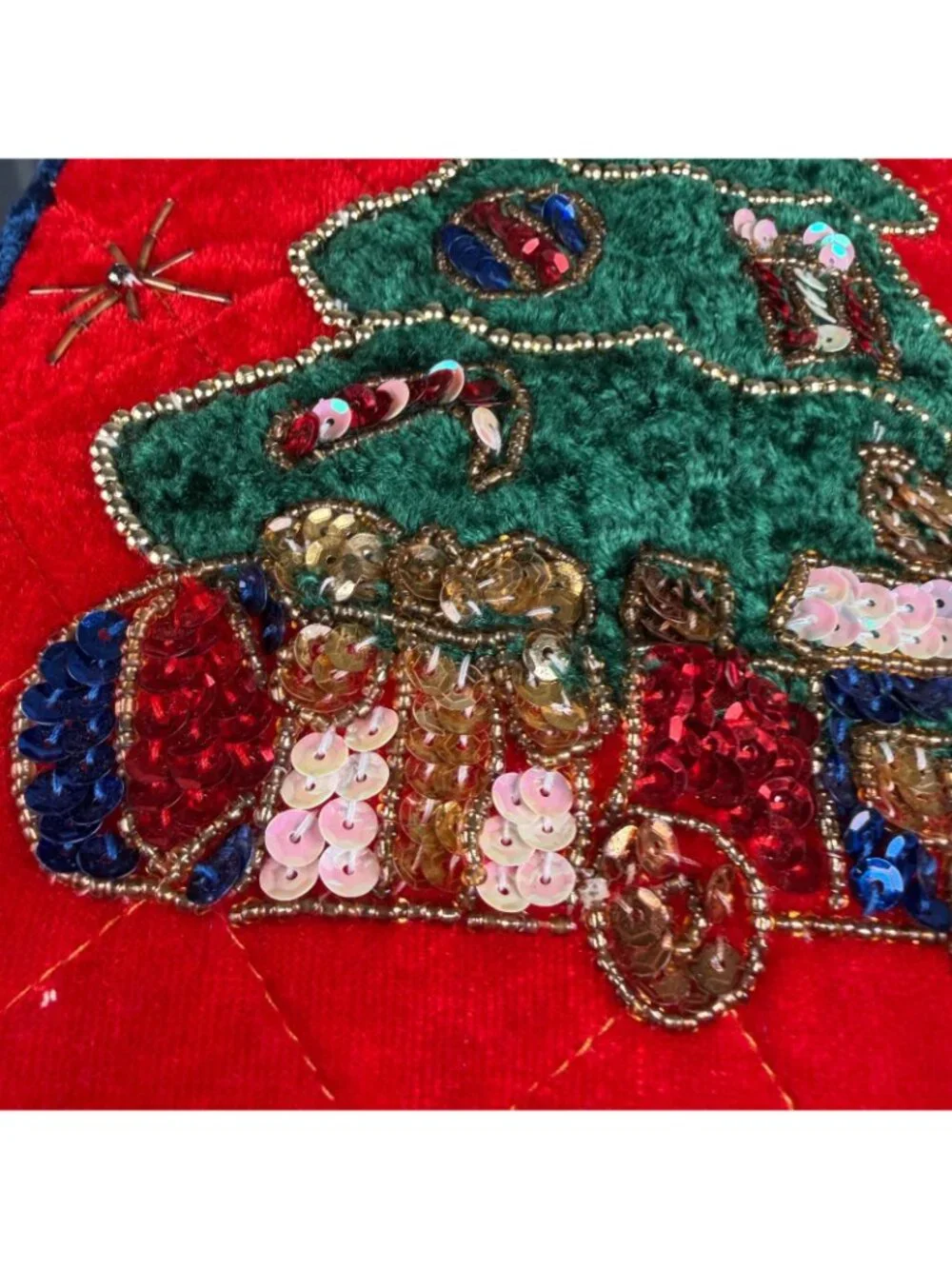 Vintage 3 crush Velvet Sequin Blue Red Green Christmas Tree Presents Pillows